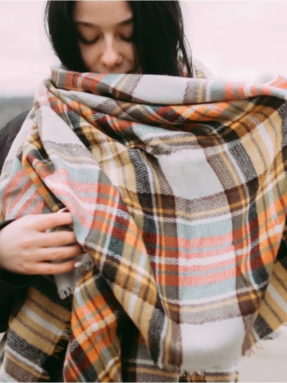 Cozy Plaid Blanket Scarf - Multi-Color